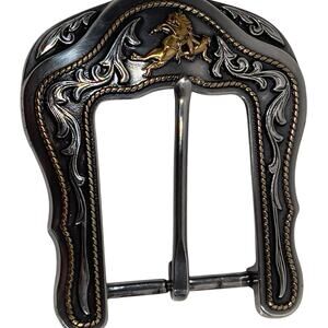 Silver Tone Metal Western Bronco Riding Rodeo Belt Buckle Made in Taiwan